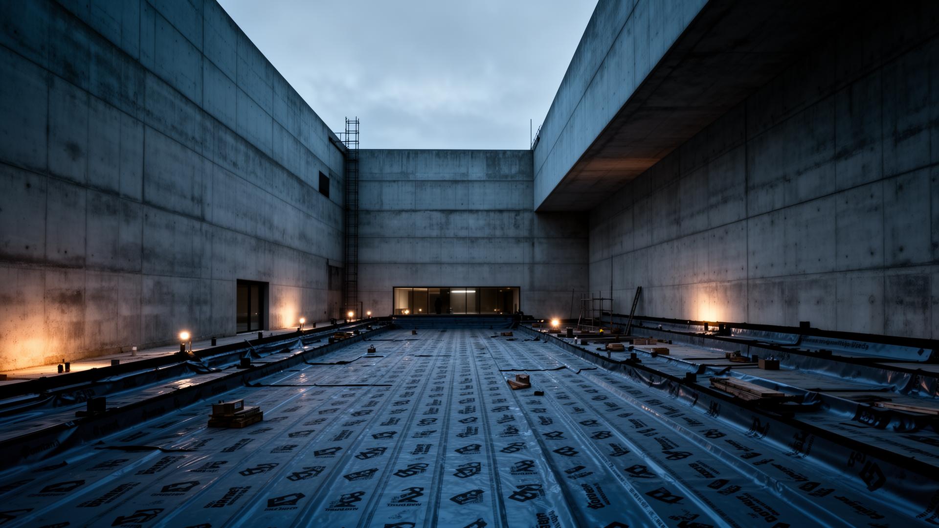 Waterproofing installation on modern concrete structure